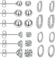 [AUF LANDEROBE] 10 Pairs Stud Earrings & Hoop Earrings Sets Stainless Steel Huggie Piercing Jewellry Sets for Multiple Piercings Hypoallergenic Small Cartilage Earrings for Women Girls