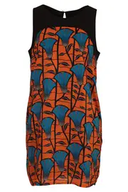 Contrast Yoke Print Shift Dress--VER-LINDY
