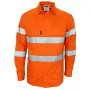 DNC 3977 155gsm Biomotion Hoop Reflective Cotton Drill Shirt Long Sleeve Orange