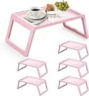 6 Pieces Breakfast in Bed Tray with Foldable Legs,26.8"x14" Bed Table Tray with Handles Serving Breakfast Tray for Couch Snack Sofa Home Sleepover Slumber Party (Pink)