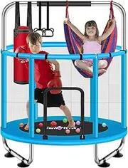 'ZCMHAXJ Trampoline for Kids, 55'' Toddler Trampoline Indoor & Outdoor, 440lbs Capacity Baby Trampoline with Enclosure, Mini Trampoline with Adjustable Gymnastics Bar&7 Toys, Gifts for Boys&Girls'