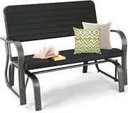 Costway Outdoor 2-Person Glider Bench, Patio Glider Rocking Loveseat with Ergonomic Backrest & Armrests, Powder Coated Steel Frame, Outdoor Rocking Bench for Backyard, Garden, Porch, Black