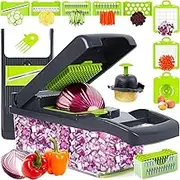 Vegetable Chopper and Slicer, 14 in 1 Mandoline Slicer with Stainless Steel Blades and Container, Multifunctional Onion Chopper and French Fry Cutter - Easy to Clean and Safe for Vegetables and Fruits