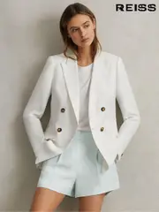 Reiss Blue Lori Viscose-Linen Front Pleat Suit Shorts (N99135) | $295