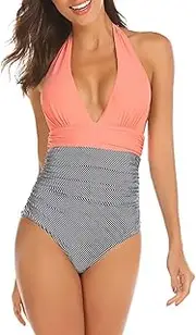 [Qearal] Womens Strappy One Piece Swimsuits Tie Knot Front Bathing Suits Cut Out Monokini Swimwear