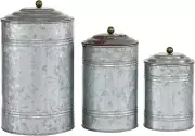 Benzara 38168 Rustic Metal Galvanized Canisters- Set of 3- Canisters