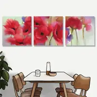 在飛比找momo購物網優惠-【24mama 掛畫】三聯式 油畫布 紅色 柔和 美麗花卉 
