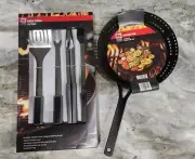 RANGE MASTER 4 PIECE GRILL TOOLS SPATULA FORK TONGS BASTING BRUSH + FRYING PAN