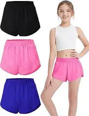 [EXARUS] Girls Athletic Running Shorts with Zipper Pocket Liner Dolphin Side Slit Quick Dry Sports Soccer Shorts for Teen