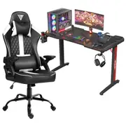 Advwin RGB Gaming Desk LED Light & Gaming Chair RGB LED Recliner Office Chair White & Black