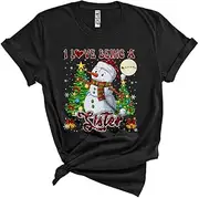 [Generic] I Love Being A Sister, Joyful Red Plaid Christmas Snowman, Matching X-mas Pajama Family Group Unisex T-Shirt