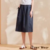 在飛比找momo購物網優惠-【TOWN’WEAR 棠葳】休閒小細格抽繩口袋長裙(中長裙/