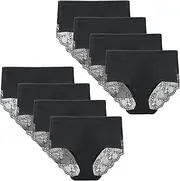 LIQQY Women's Cotton Underwear Hipster Cottontails Brief Full Coverage Briefs Rise Lace Panties Pack of 8