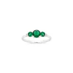 Silver Green Round & Cz Graduated Trilogy Ring Size R in Green