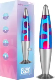 16" Volcano Rocket Glow Lamp with Silver Base, Blue Liquid and Pink Wax, Novelty
