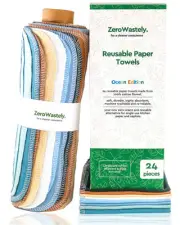 Reusable Paper Towels - Value Pack of 24 Paperless Paper Towels! - 100% Cotto...