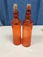 2 NEW Orange Amber Recycled Art Glass Decorative Bottle Vase With Cork Tops