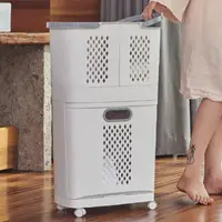 在飛比找momo購物網優惠-【ONE HOUSE】韓式帶輪三層分類髒衣籃