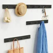 Black Coat Rack Wall Mount 4-Pack, Rustic Farmhouse Coat Hooks for Wall, Vert...