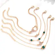 Veile Studios Bohemian 5Pc Green Crystal Jewelry Set For Women Heart Wedding Engagement Fashion Bracelets