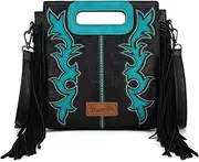 [Montana West] Wrangler Top Handle Handbags Western Fringe Crossbody Bag for Women Embroidered Boot Scroll Ladies Handbag
