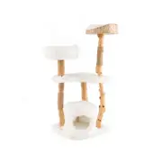 Costway 124cm Wood Cat Tree Tall Scratching Post Kitty Condo House Cat Climbing Furniture White