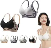 [Generic] Color-Blocked Non-Marking Gathered Push-Up Bra, Lushfitting Push-Up Seamless Bra, All Day Comfort Breathable Bras, Blue+black, X-Large