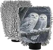 XYMZR Owls Moon Branch Absorbent Microfiber Car Wash Mitt, Funny Cute Anime Scratch Free for Cars Cleaning, Home Cleaning Mitts, 2 Pack, 10.24” L x 7.09” W