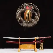 1095 High Carbon Steel Japanese Samurai Katana Sword Sharp With Red Scabbard.