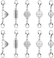 Mikovivi 10pcs Locking Magnetic Clasps, Magnetic Necklace Separator 5 Styles Locking Jewelry Clasps Magnetic Necklace Layering Chain and Closures Layered Clasps for Anklets Necklaces Jewelry (Silver)