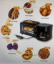 All-in-one breakfast maker with toaster oven, coffee maker, and frying pan grill