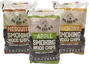 Wood Smoker Chips Bundle of 3 Flavors - Apple, Mesquite & Hickory Wood Chips for Smokers, Can be Used on Gas, Charcoal Grill, 3 Variety Flavor for Grilling, BBQ, Camping by Mr. Bar-B-Q(3 x 1.6 Lb Bag)