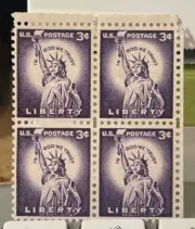 # 1035, Purple Statue of Liberty, Block of (4) 1954 3¢