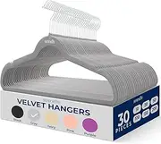 30 Pieces Velvet Hangers - Space Saving Heavy Duty Slim Suit Clothes Hanger Set with 360 Degree Swivel Metal Hook, Can Hold Up to 10 Lbs. for Coats, Jackets, Pants & Dress (Gray)