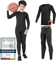 [Startseite] Kids Thermal Underwear - Sporty Thermal Long Sleeve Top and Leggings Compression Set for Kids for Sports, Football, Basketball, Ski, Black