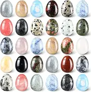 Nuenen 30 Pieces Worry Stones Egg Rock Crystal Gemstone Polished Mineral Rock Egg Stones Pocket Palm Chakra Crystal for Anxiety Relief Meditation Reiki Balancing Easter Decor(Classic Color)