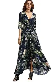 [Milumia] Women's Button up Split Floral Print Flowy Party Maxi Dress