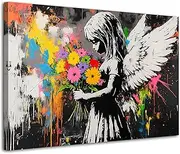 Abstract Graffiti Banksy Canvas Wall Art Banksy Angel Girls Decor Colorful Street Prints Picture Painting for Living Room Bedroom Pop Art Poster Modern Aesthetic Artwork Home Decoration 16x24”