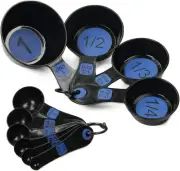 Plastic Measuring Cup and Spoon Set, Easy to Read, 10 Piece Set, Blue, Cooking