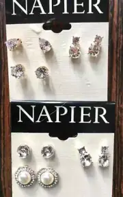 Lot of 6 pierced Napier Rhinestone & Pearl post earrings #22-6