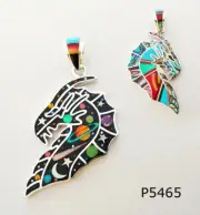 CELESTIAL MULTI-STONES TURQUOISE OPAL SPINY INLAY .925 SILVER DRAGON PENDANT