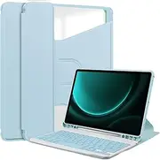 TANOVCEP Tablet Case for Samsung Galaxy TAB S9 FE Plus/TAB S9 Plus 12.4 Inch 2023 with Pen Holder, 360° Swiveling Stand, Shockproof Cover with Clear Transparent Back Shell, Auto Wake/Sleep Blue