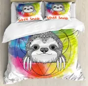 Animal Duvet Cover Set with Pillow Shams Rainbow Sloth Sketch Print