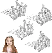 WOFASHPURET 4Pcs Mini Crown Hair Comb for Rhinestone Tiara for Birthday Parties Performances Durable Material for Safe Comfortable Wear