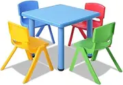 Keezi Kids Table and Chairs Set, Toddler Children Study Chair Desks Dining Tables Drawing Eating Painting Learning Activity Play Setting Home Living Room Furniture, Adjustable Feet Blue