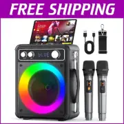 15W Karaoke Speaker System with LED Lights & Dual Wireless Microphones
