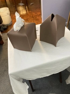 Elegant PU Leather Golden Brown Tissue Cover Modern Square Tissue Box Holder