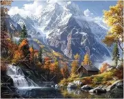 TAOPAOLAB Mountain Cabin Paint by Numbers Kit for Adults - DIY Autumn Waterfall Landscape Painting on Canvas 16x20 Inches, Acrylic Paint Set, Suitable for Beginners, Art for Home Decoration or Gifts