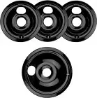 4 Pack Black Porcelain Burner Drip Pan by AMI PARTS - Replacement for Ge Hot-Poi