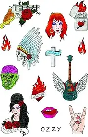 Tatsy The Rock N Rolla Set, Quality Temporary Tattoos for Men and Women, Rollin Tattoo Cover Up, Star Party Kit, Guitar Sabbath Rocker Ozzy Rehab Freedom